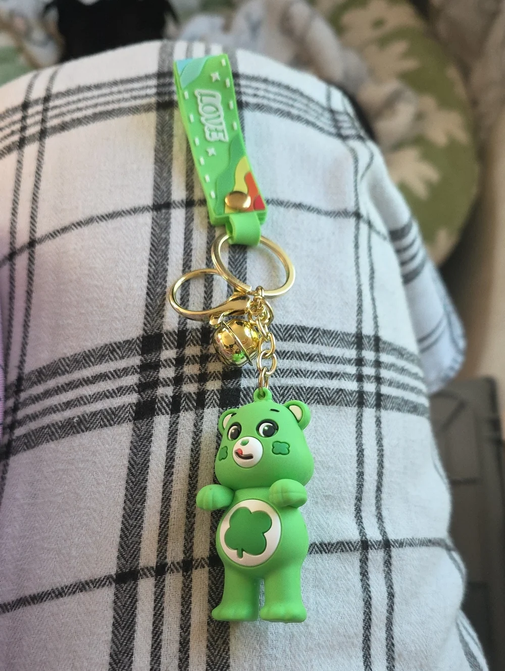 Green Clover Bear Keychain Charm